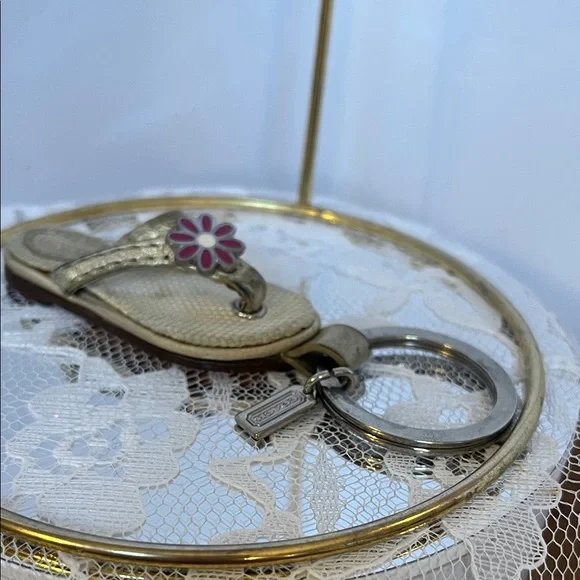 Coach Gold Sandal Keychain with Pink Flower - Picture 8 of 10